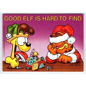 Garfield Christmas Postcard Goof Elf Odie Jim Davis Comic Orange Tabby Cat 1978